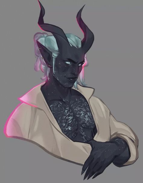 Male Tiefling Character Art, Punk Tiefling, Dnd Oni Character Design, Grey Tiefling Male, Tiefling Oc Male, Black Tiefling Male, Teifling Dnd Art, Tiefling Male Character Concept, Imp Familiar