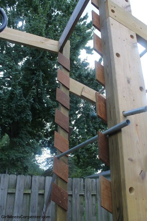 15 Build Your Own Salmon Ladder On A Backyard Ninja Warrior Course, By Girl Meets Carpenter Featured On @Remodelaholic Diy Ninja Course, Adult Jungle Gym, Ninja Warrior Backyard, Backyard Ninja Course, Adult Treehouse, America Ninja Warrior, American Ninja Warrior Obstacles, American Backyard, Salmon Ladder