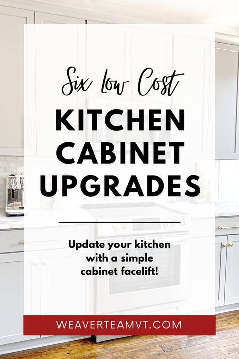 If your kitchen cabinets look a little shabby, your whole kitchen will look outdated. No need to break the bank and completely replace the cabinets, just give them a simple facelift with one (or all) of our inexpensive kitchen cabinet updates. #homerenovation #realestate #kitchenupgrades Kitchen Without Cabinets, Low Cost Kitchen Cabinets, Inexpensive Kitchen Cabinets, Kitchen Cabinets Upgrade, Update Cabinets, Home Buying Tips, Kitchen Upgrades, Kitchen Cabinetry, Just Giving