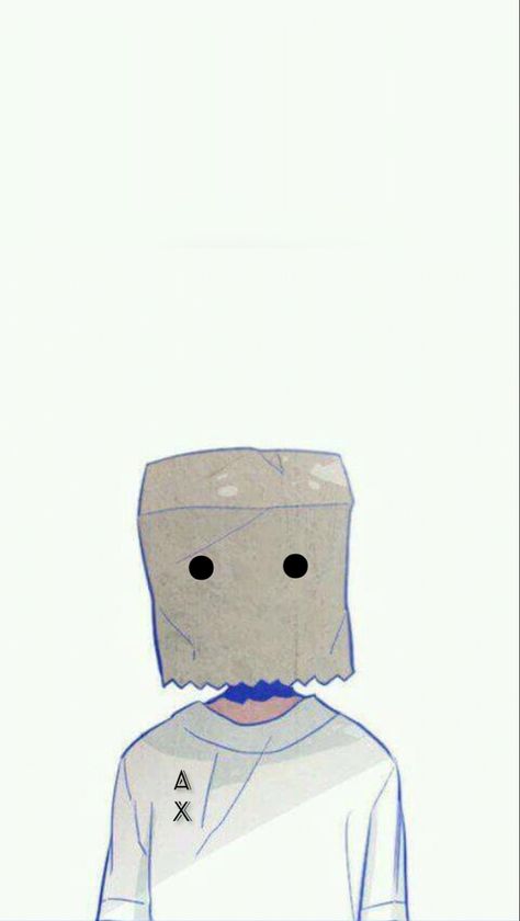 Paper Bag Head Oc, Paper Bag Character Design, Object Head Pfp, Paper Bag Head Aesthetic, Bag Head Pfp, Paper Bag Over Head Drawing, Bag On Head Drawing, Box Head Drawing, Object Head Drawing