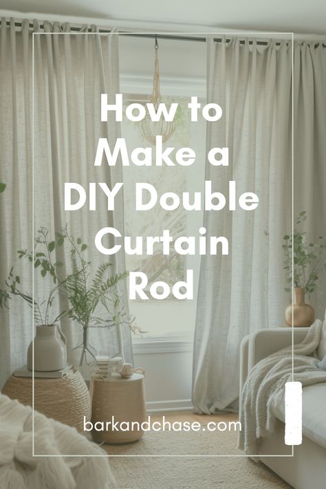 Want to craft a stunning double curtain rod on your own? Look no further! This guide walks you through the DIY process, step-by-step, to help you create a beautiful and functional piece for your home. Perfect for those looking to add layered window treatments with style. Whether you're crafting for privacy or simply to uplift your décor, making a double curtain rod is simpler than you imagine! Grab your tools, let your creativity flow, and charmingly enhance your living space. How To Double Layer Curtains, How To Add A Second Curtain Rod, Double Curtain Rod Hack, Diy Double Curtain Rod, Double Rod Curtain Ideas With Sheers, Double Curtains Living Room, Double Curtain Rod Ideas, Double Layer Curtains, Cheap Curtain Rods