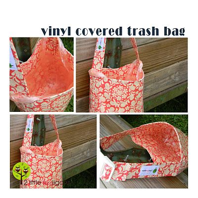 Vinyl Covered Trash Bag {tutorial}- strap unbuckles so you can line it with an upcycled grocery bag! Basket Cake, Baby Basket, Car Trash Bag, Vinyl Bag, Laminated Fabric, Baby Baskets, Bag Tutorial, Car Trash, Garbage Bag