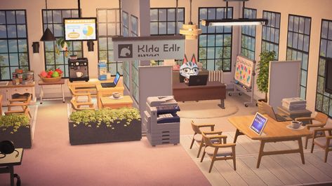 Acnh Home Office Ideas, Acnh Office Room Ideas, Animal Crossing Office, Acnh Office, Acnh Hhp Office, Library Room Animal Crossing, Animal Crossing, Standing Desk, Desk