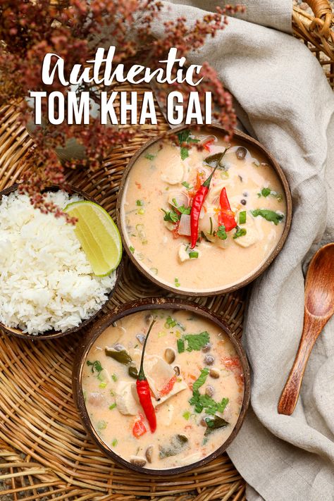 Authentic Tom Kha Gai Recipe & Video - Seonkyoung Longest Fried Green Bean Recipes, Best Pad Thai Recipe, Beech Mushrooms, Coconut Soup Recipes, Tom Kha Gai, Thai Coconut Soup, Seonkyoung Longest, Tom Kha, Rice Soup Recipes