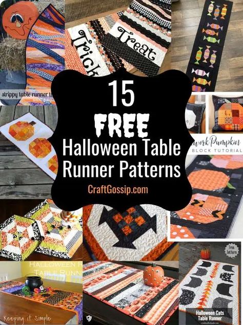 15 Free Halloween Quilted Table Runner Patterns – Quilting Fall Quilted Table Runners Patterns Free, Quilted Table Runner Patterns, Halloween Runner, Table Runner Patterns, Placemat Patterns, Christmas Table Runner Pattern, Halloween Quilt Patterns, Christmas Mug Rugs, Halloween Table Runner