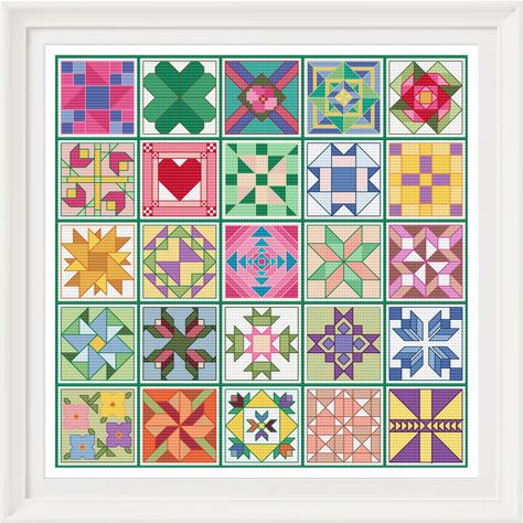 Patchwork Cross Stitch Pattern, Miniature Pillows, Cross Stitch Quilt, Modern Quilt Blocks, Mini Cross Stitch, Block Patterns, Small Projects, Canvas Ideas, Modern Quilt