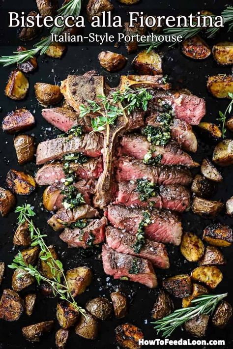 Italian Steak Recipes, Steak Florentine Recipe, Blueberry Buttermilk Pie, Fiorentina Steak, Italian Mains, Porterhouse Steak Recipe, Balsamic Potatoes, Italian Steak, Pie From Scratch