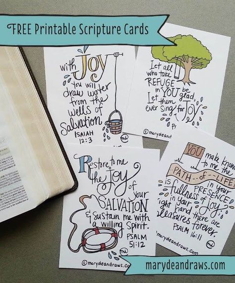 This freebie is by http://MaryDeanDraws.com and is a selection of hand illustrated Scripture Cards. She created them for a Church Event but decided to offer them as a Free printable on her website.  Great… Joy Scripture, Doodle Bible, Free Scripture Printables, Bible Cards, Children Drawing, Zentangle Doodle, Printable Scripture, Quotes Arabic, Bible Doodling