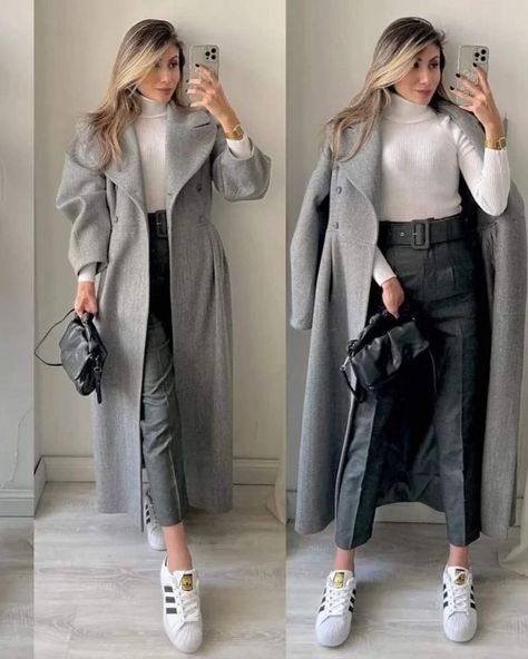 Gray Coat Outfit Winter Style Casual, How To Style Grey Coat, Long Gray Jacket Outfit, Grey Coat Outfits For Women, Gray Coat Outfit Winter Style, Dark Grey Coat Outfit, Gray Coat Outfit, Grey Coat Outfit, Gray Clothes