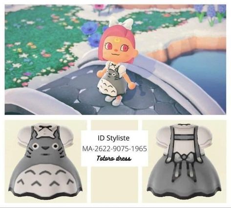 Animal Crossing Totoro Design, Animal Crossing Ghibli Codes, Animal Crossing Design Codes Studio Ghibli, Acnh Totoro Designs, Totoro Acnh, Acnh Ghibli Design, Anime Animal Crossing Design, Animal Crossing Totoro, Acnh Rosie