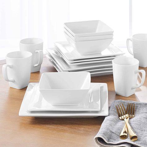 Walmart : 16 Piece Square Dinnerware Set, White Just $39.99 (Reg : $49.99) White Square Plates, Dinnerware Sets Walmart, Dinnerware Sets For 12, Crockery Set, White Dinnerware Set, Dinner Ware, Square Dinnerware Set, Casual Dinnerware, White Dinnerware