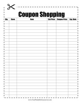 Keep track of sales and good deals at various stores with this printable coupon shopping list. Free to download and print Couponing Binder, Coupon Binder Organization, Couponing Tips, How To Start Couponing, Living Frugal, Couponing For Beginners, Grocery List Template, Coupon Template, Money Saving Plan