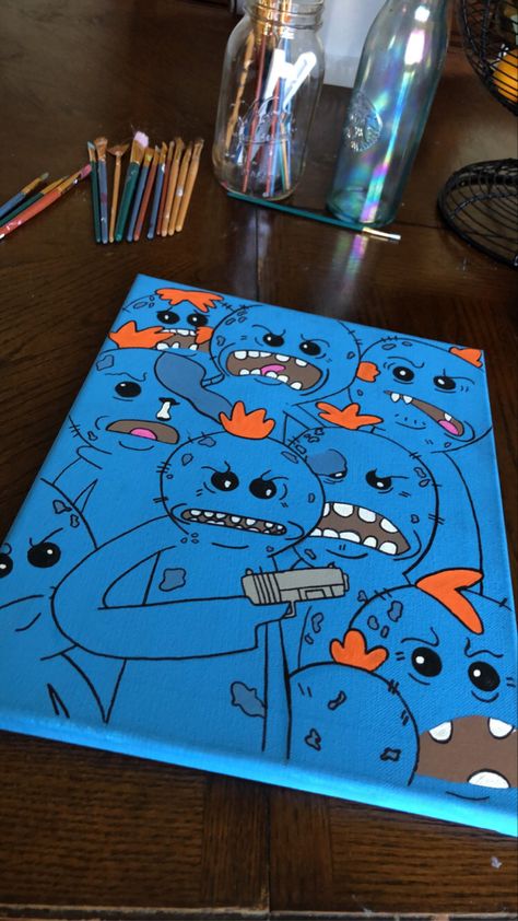 Mr Meeseeks Painting, Mr Meeseeks, Ideas Cuadros, Trippy Painting, Cute Canvas Paintings, Cute Canvas, Art Things, Sketchbook Art, Mini Drawings