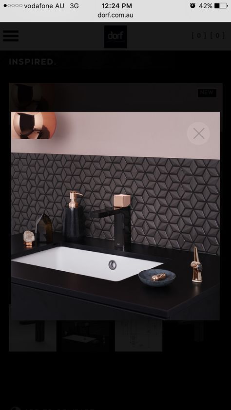 Rose Gold Tap with additional black handle (interchangeable- love this concept) available from dorf.com.au plus 20 year warranty!! Black Rose Gold Bathroom, Rose Gold Bathroom Ideas, Black Pink Gold Bathroom, Black And Rose Gold Bathroom, White And Rose Gold Bathroom, Gold And Black Bathroom, Black And Rosegold Wallpapers, Gold Bathroom Ideas, Rose Gold Bathroom