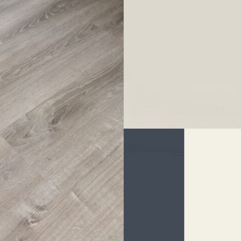 Grey Floor And Wall Color Combinations, Painted Wood Accent Wall, Sterling Oak Lifeproof, Grey And Navy Living Room, Blue Grey Color Palette, Navy Furniture, Navy Color Scheme, Wood Floor Colors, Navy Living Rooms