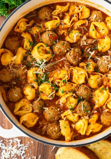 Tortellini And Meatballs, Tortellini Meatball Soup, Tortellini Meatball, Meatball Soup Crockpot, Meatballs With Mushrooms, Meatball Tortellini Soup, Tortellini Pasta Salad Recipes, Italian Seasoning Recipe, Italian Soup Recipes