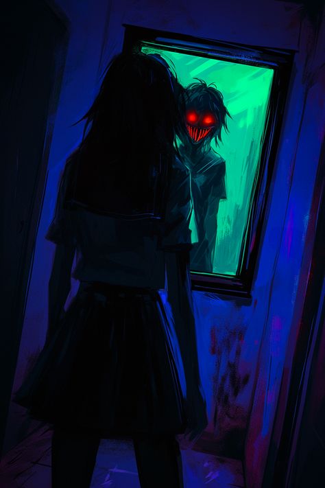 #aigenerated #ai #girl #AIイラスト #nijijourney #女の子 #mirror Evil Anime Wallpaper, Crazy Anime, Horror Fanart, Anger Art, Anime Goth, Yandere Girl, Evil Girl, Scary Wallpaper, Good Anime Series