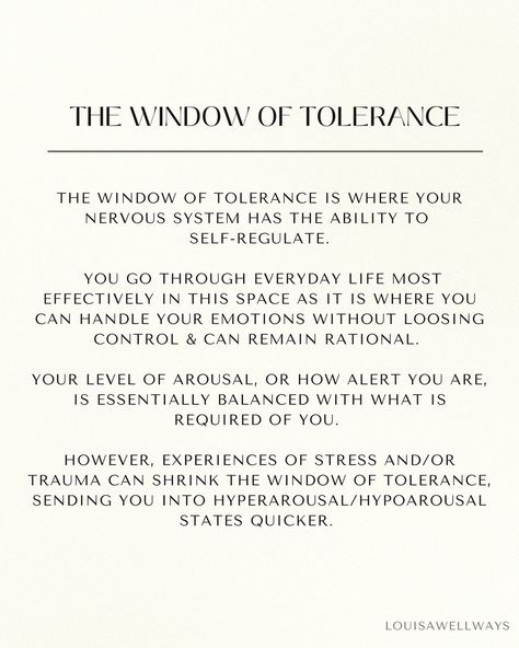 The good news is: ‘The Window of Tolerance’ (coined by Dr. Dan Siegel) is something that CAN be widened by stimulating your vagus nerve - making going through every day life much more effective & enjoyable. Keep an eye out for more on ‘how to do that’ coming up. #nervoussystem #nervoussystemregulation #nervoussystemhealth #healing #vagusnerve #somatictherapy #somatichealing #embodiment Vagus Nerve Illustration, Vagus Nerve Stimulating, Vagus Nerve Healing, Pop Psychology, Window Of Tolerance, Therapy Skills, Dan Siegel, Brain Nervous System, Somatic Healing