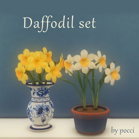 Daffodil set by pocci - The Sims 4 Build / Buy - CurseForge Daffodil Bouquet, Candle Tutorial, Autumn Dining, Ceramic Flower Vase, Candle Wreaths, Flower Plants, Daffodil Flower, Hanging Candles, Pumpkin Candles