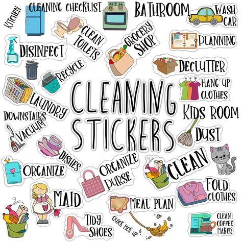 Cleaning Stickers Planner, Cleaning Stickers Free Printable, Daily Journal Stickers, Goodnote Stickers, Goodnotes Planner Stickers, Cleaning Stickers, Happy Planner Free Printable, Daily Planner Stickers, Digital Stickers For Goodnotes