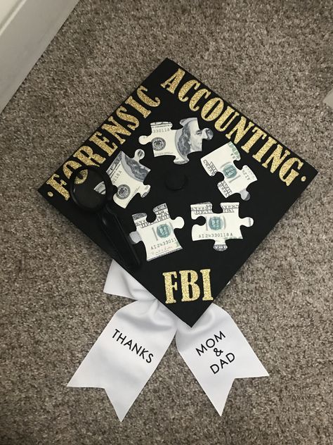 Forensic Accounting Graduation Cap! Accounting Graduation Cap, Grad Cap Ideas, Forensic Accounting, Accounting Career, College Grad Cap Ideas, Son Birthday Quotes, College Graduation Cap Decoration, Grad Cap Designs, College Graduation Pictures