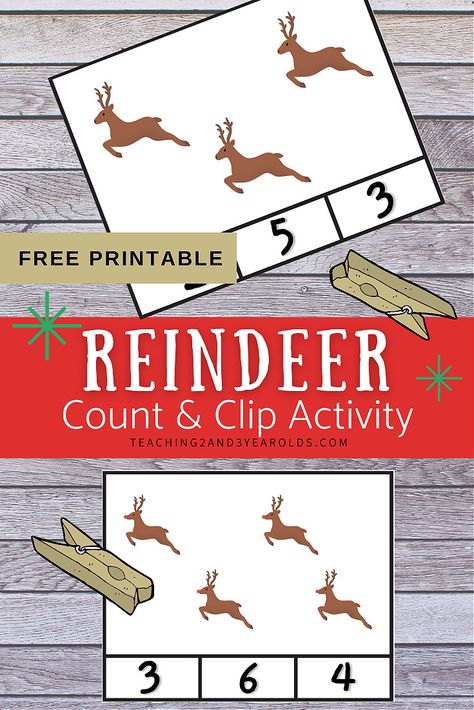 Add some simple counting with this free count and clip printable reindeer activity. A fun way to work on counting skills! #printable #math #counting #Christmas #reindeer #preschool #activity #3yearolds #teaching2and3yearolds Free December Preschool Printables, Reindeer Math Activities Preschool, Reindeer Math Preschool, Reindeer Preschool, Christmas Lesson Plan, Christmas Activities For Toddlers, Christmas Math Activities, Christmas Learning, Preschool Counting