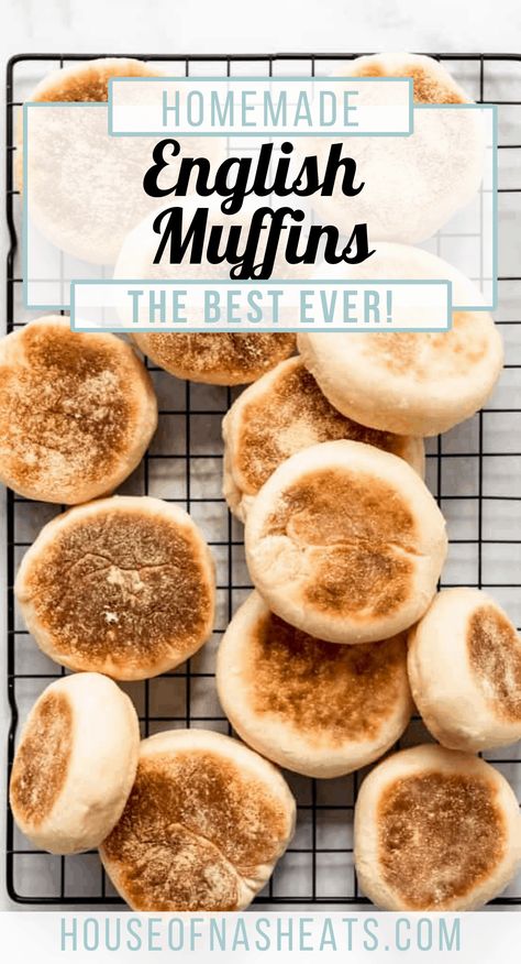 Homemade English Muffins are one of my favorite go-to breakfast breads. They're made with an easy yeast dough, excellent when toasted on the griddle, and full of all the nooks and crannies you crave! These easy English Muffins from scratch are the perfect way to start off your day! #englishmuffins #muffins #best #homemade #fromscratch #yeast #breakfast #bread Homemade English Muffin Recipe, Overnight English Muffin Recipe, Bread Machine English Muffins, Best English Muffin Recipe, How To Make English Muffins, Homemade From Scratch Recipes, English Muffin Recipe Ideas, English Breakfast Ideas, Breakfast From Scratch