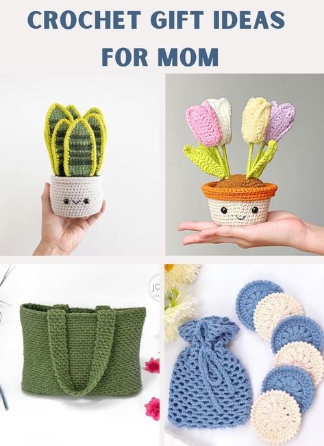 Here is a list with patterns that make the best crochet gifts for mom. Whether you're looking for quick or more elaborated ideas, this list is for you. Crochet New Mom Gift, Best Crochet Gifts, Crochet Gifts For Mom, Crochet Planter Cover, Things To Crochet, Plastic Bag Crochet, Quick Crochet Gifts, Crochet Plant Hanger, Spiral Crochet