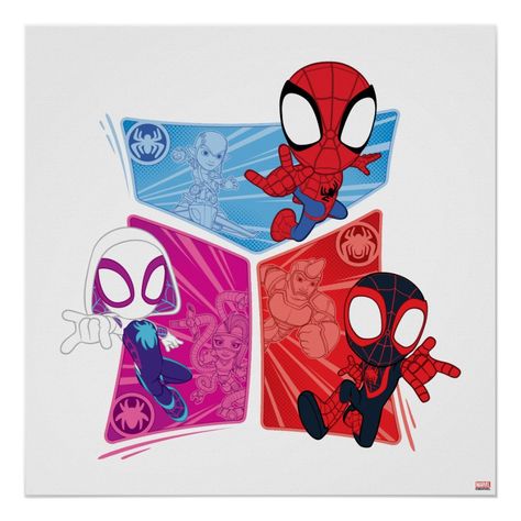 Spidey Team Action Panel Graphic Poster Size: Medium. Color: green. Gender: unisex. Age Group: adult. Material: Value Poster Paper (Matte). All Spiderman, Doc Ock, Sublimacion Ideas, Spidey And His Amazing Friends, Baby Spiderman, Spiderman Kids, Spaider Man, Spiderman Birthday Party, Ghost Spider