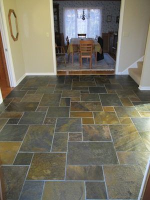 3 Great Reasons to Install a Slate Tile Floor in your Home Tile Entryway, Slate Walkway, Slate Floor Kitchen, Small Basement Remodeling, Entryway Floor, Entryway Tile, Small Basement Remodel, Landing Strip, Slate Tile Floor