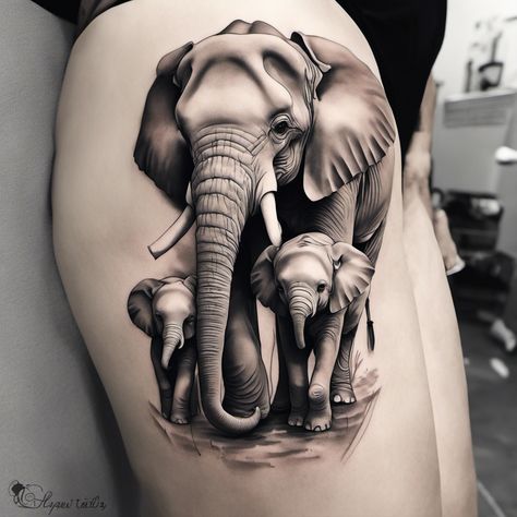 Giraffe Tattoo Forearm, Elephant Family Tattoos For Women, Elephant Tattoos On Back, Giraffe Tattoo, Elephant Family Tattoo, Anklet Tattoos, Small Elephant, Elephant Tattoo, Detailed Tattoo