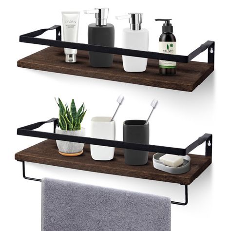 Floating Bathroom Shelves, Bathroom Shelf With Towel Bar, Shelf With Towel Bar, Wall Mounted Storage Shelves, Floating Shelves Wall, Kitchen Hooks, Floating Shelves Bathroom, Towel Holders, Shelves Wall