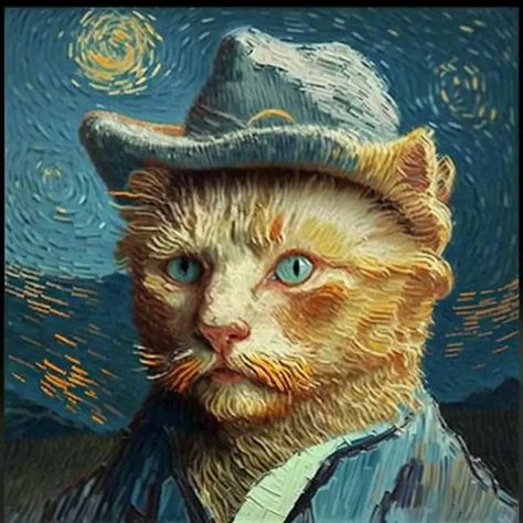 Pop Cat, Cat Portrait Painting, Weird Drawings, Funny Paintings, Art Parody, Famous Artwork, Van Gogh Paintings, Cat Art Print, Cat Posters