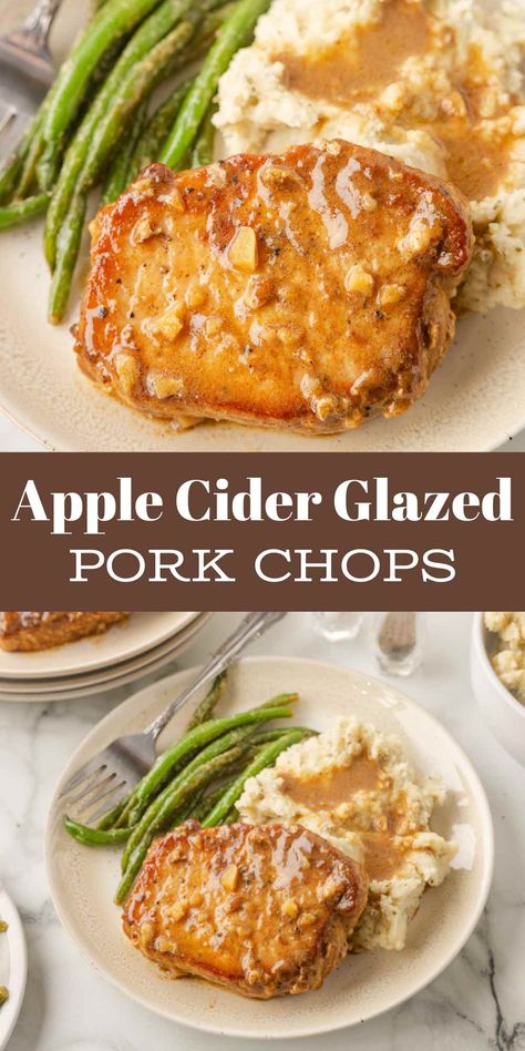 Apple Glazed Pork Loin, Apple Glaze For Pork Chops, Apple Cider Vinegar Glaze, Cast Iron Pork Chop Recipes, Pork Chops Apple Cider, Pork Chop Apple Recipes, Fall Pork Chop Recipes, Apple Cider Pork Loin, Pork Chop Apple