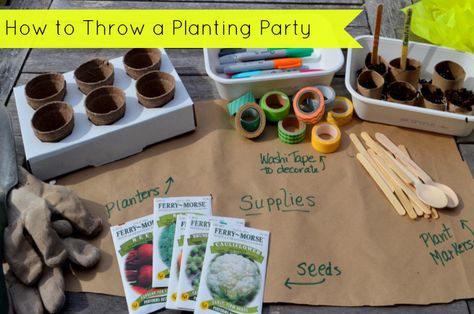 Cute and very inexpensive way to set up for a gardening birthday party, or a planting activity for another spring or related theme. Serve Planters peanuts, too! From @MyPartyPassion Plant Party Activities, Plant Station, Planting Party, Gardening Party, Flowers Birthday Party, Goddess Party, Spring Party Decorations, Party On A Budget, Planters Peanuts