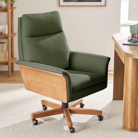 Wood Desk Chair, Comfy Office Chair, Modern Desk Chair, Ergonomic Desk Chair, Gold Furniture, Green Office, Modern Office Chair, Back Office, Home Office Chairs