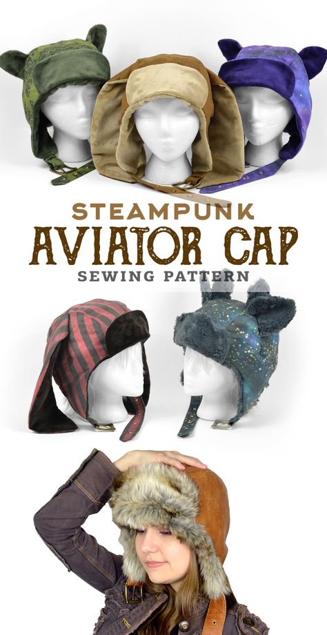 Kawaii Sewing, Cap Sewing Pattern, Steampunk Aviator, Choly Knight, Irl References, Aviator Cap, Fleece Hats, Aviator Hat, Plushie Patterns