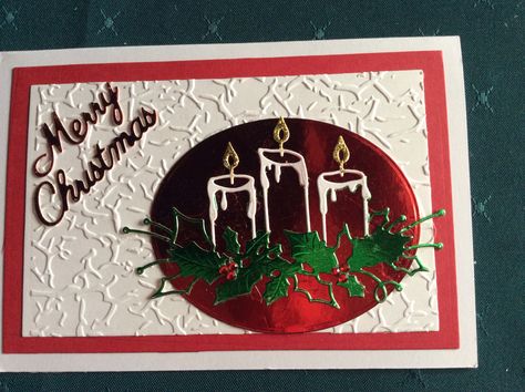 Christmas card using Memory Box Glowing Candles die and Darice Crackles embossing folder. Memory Box Glowing Candles Cards, Cards With Candles, Candle Light Christmas, Sample Christmas Cards, Christmas Cards 2018, Memory Box Cards, Christmas Scrapbook Layouts, Handmade Christmas Cards, Stamped Christmas Cards