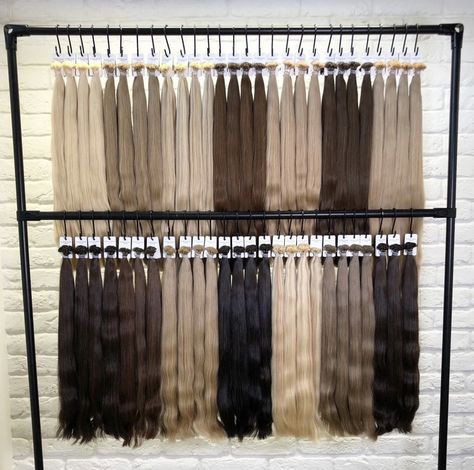 Hair Extension Storage Ideas, Hair Extensions Display Ideas, Hair Extensions Salon Decor, Luxury Hair Extensions Branding, Hair Extension Wall, Hair Extension Display Ideas, Hair Extensions Display, Hair Extension Display, Salon Organization Ideas