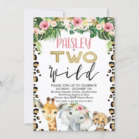 Leopard Skin Floral Two Wild Birthday Invitation | Zazzle Cheetah Print Birthday, Animal Party Invitations, Two Wild Birthday, 2nd Birthday Party For Girl, Wild One Birthday Invitations, Two Wild, 21st Birthday Invitations, Mermaid Birthday Invitations, 30th Birthday Invitations