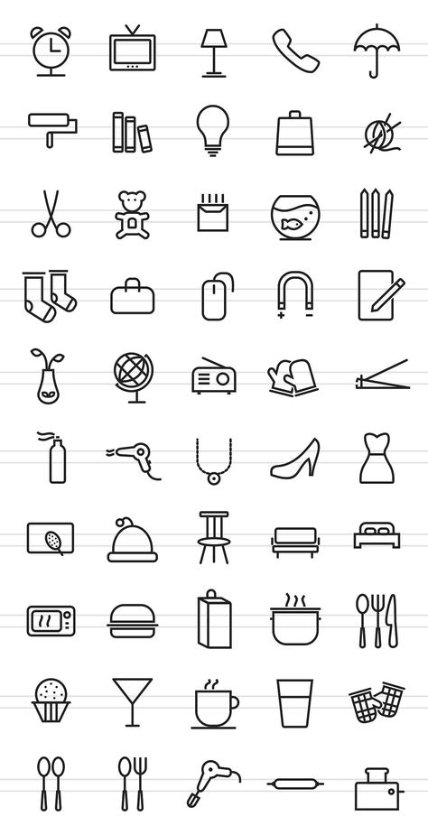 50 Household Objects Line Icons #Water#Glasses#Baking#Glove Household Objects Drawing, Simple Objects To Draw, Everyday Objects Art, Glasses Doodle, Easy Objects To Draw, Object Icons, Embroidery Journal, Simple Objects, Baking Gloves