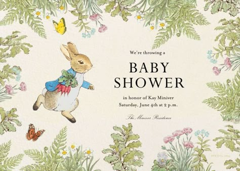 Paperless Post - McGregor’s Garden by Peter Rabbit Baby Shower Peter Rabbit, Peter Rabbit Garden, Nesting Party, Peter Rabbit Flopsy, Garden Baby Shower Theme, Online Baby Shower Invites, Garden Party Invitations, Baby Shower Tea Party, Valentine Invitations