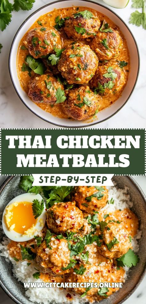 Thai Chicken Meatballs – flavorful, healthy chicken meatballs perfect for quick weeknight dinners. Healthy Meatball Dinner, Dinner Ground Chicken, Meatball Appetizer Recipes, Meatball Dinner Recipes, Thai Chicken Meatballs, Thai Meatballs, Chicken Parm Meatballs, Chicken Meatballs Healthy, Meatball Appetizer