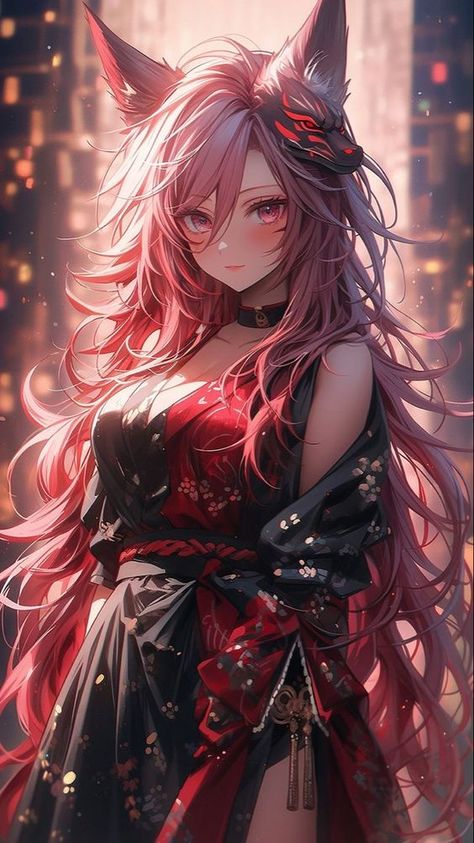 Anime Fox Female, Anime Kitsune Female, Anime Nekomimi, Pink Kitsune, Anime Kitsune, Characters From Movies, Popular Characters, Image Chat, Japon Illustration