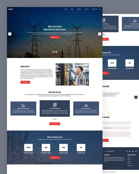 Vistic - Free Electrical HTML5 Template suitable for companies that provide Electrician, Repairing, Electrical Wiring, Equipment Installation and Electrical Security. Electric Website Design, Electrician Website Design, Company Website Design, Travel Website Design, Unique Web Design, Html Website, Freelance Web Design, Html Website Templates, Professional Website Design