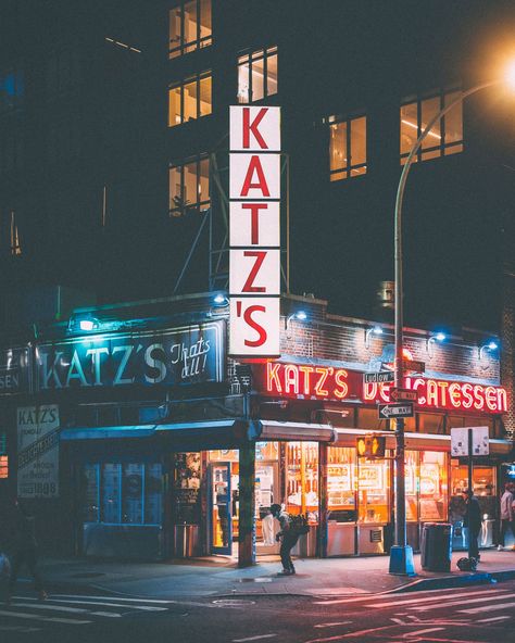 Katz's Delicatessen at night, in the Lower East Side, Manhattan, New York City Katz's Delicatessen, Jet Privé, Posters Framed, Lower East Side, Historic Preservation, Manhattan New York, East Side, Vintage Signs, At Night