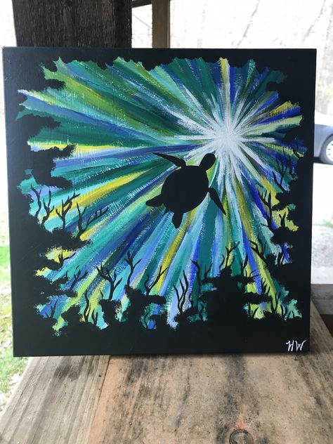 Sea turtle acrylic painting by Hanna Wright of London, KY. London Ky, Sea Turtle Painting, Turtle Quilt, Sea Turtle Art, Cute Canvas Paintings, Turtle Painting, Turtle Art, Camping Art, Diy Canvas