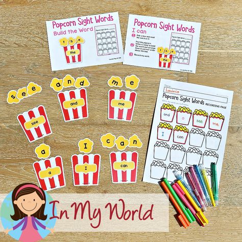 Editable Popcorn Sight Word Center - In My World Popcorn Words, Popcorn Theme, Second Grade Sight Words, Sight Word Centers, Popcorn Shop, Spelling Activities, Site Words, School Worksheets, Movie Themes