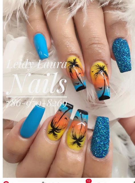 Trending Nail Designs 2023 Summer, Nails For Dominican Republic, Unique Beach Nails, Flower Art On Nails, Caribbean Nail Ideas, Nail Colours For Summer, Nail Ideas Summer 2023, Beach Nails Neon, Nail Colors For Summer 2023