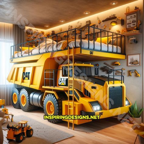 Truck Toddler Bed, Boys Car Bedroom, Monster Truck Bed, Construction Bedding, Cool Beds For Kids, Truck Room, Bunk Beds Built In, Cool Room Designs, Car Bedroom